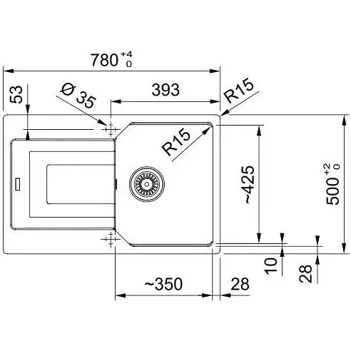 Кухонна мийка Franke Urban, фраграніт, прямокутник, з крилом, 780х500х220мм, чаша - 1, врізна, оборотна, UBG 611-78, чорний матовий - фото 2