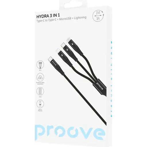 Кабель Proove Hydra 3 in1 Type-C + Micro USB + Lightning 1m Black (CCHY15012101) [130350] - фото 2