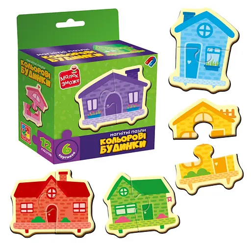 Дитячі магнітні пазли "Кольорові будинки" Vladi Toys VT1733-03, 6 картинок - фото 2
