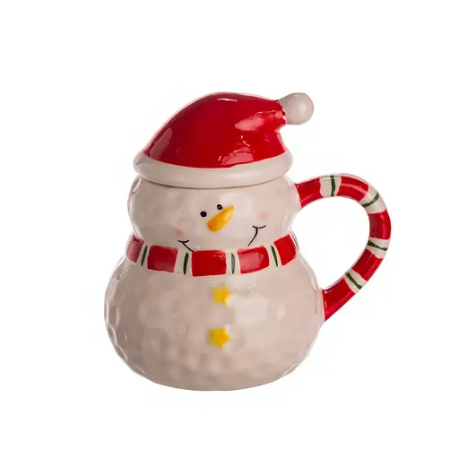 Новогодняя фарфоровая чашка Yiwu с крышкой 350 мл CR-1-34