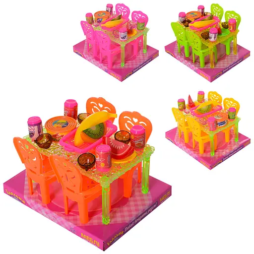 Їдальня, стіл, 4 стільці, посуд, продукти, 18x14x11.5 см - фото 2