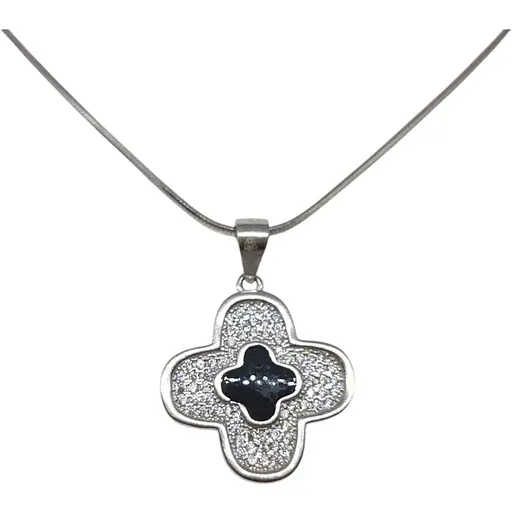 Серебряное колье Серебряный рай Клевер с фианитами и эмалью. 065103