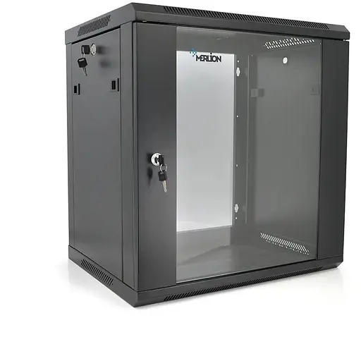 Шкаф Merlion 15U, 600*450*768 (Ш*Г*В)мм закаленное стекло, черный, сталь 1,2мм с замком