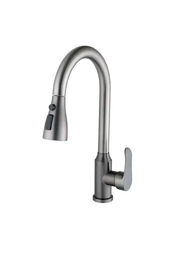 Змішувач кухонний EcoMIX Stella STL-2031-GP витяжний з лійкою для миття посуду нержавійка графіт