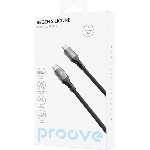 Кабель Proove ReGen Silicone USB-C to USB-C 60W 1m Black (CCRS60002201) [130623] - фото 2