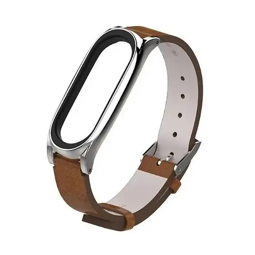Шкіряний ремінець MiJobs для фітнес-браслета Xiaomi Mi Band 7 Type C коричневий, тримач - сріблястий - фото 2