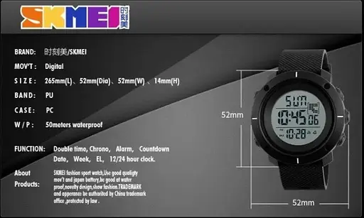 Чоловічий спортивний годинник Skmei 1213 dekker чорні - фото 6