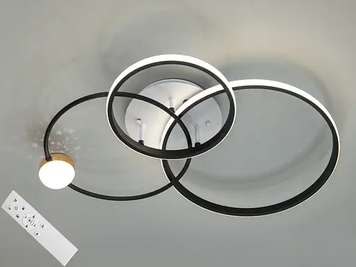 Стельова світлодіодна люстра кільця з пультом, 55Вт, білий+чорний - фото 1