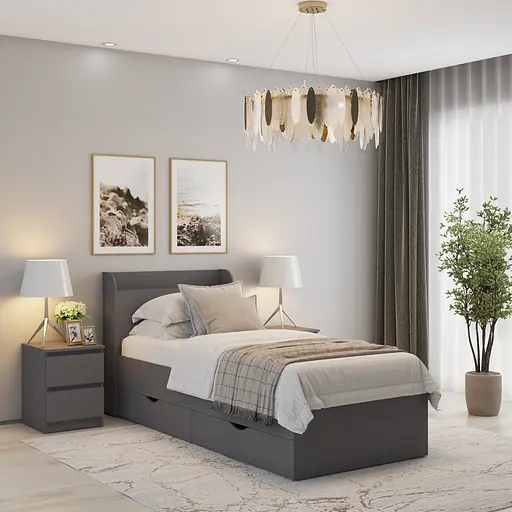 Кровать односпальная MebelStar Адель с ящиками 90x200 см Антрацит (MBS-1418)