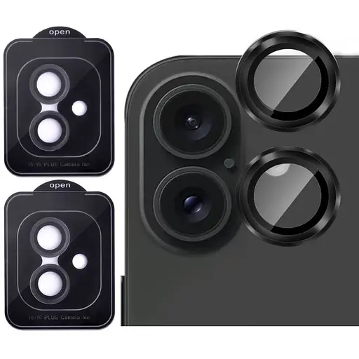 Защитное стекло DK для Apple iPhone 16 Plus на камеру Lens Metal Ring Eagle Eye 018465 black 2 шт.