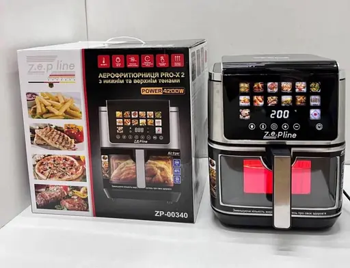 Мультипечь-аэрогриль Zepline ZP-00340 13 л, мощная аэрофритюрница-духовка 4200 Вт с двойным нагревом, электрическая фритюрница - фото 3