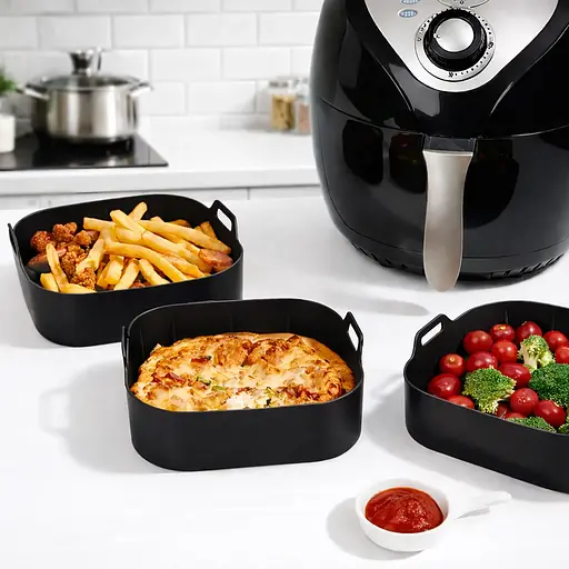 Квадратная плотная силиконовая форма для аэрогриля, духовки и мультипечи с ребристым дном 21.5х21.5 см Черный 88287 - фото 6