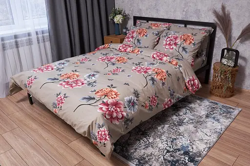 Комплект постельного белья Moon&Star Бязь Gold Люкс Peony Brown семейный 143х210х2 наволочки 4х50х70 - фото 1