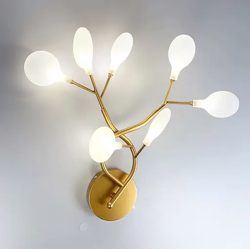 Флористичний настінний світильник у золотому корпусі на 7 плафонів Line F Арт. W686/7 GD - фото 5