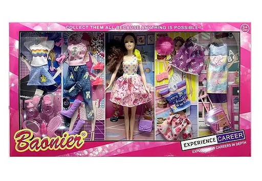 Кукла JJ 8691-7, гардероб, чемодан, обувь, шляпа, украшения, высота 30 см, в коробке (6982863243760) - фото 1