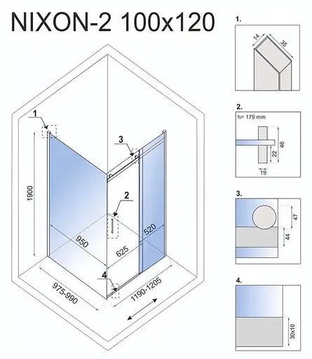 Душевая кабина Rea Nixon 100x120 P chrome REA-K5014 + REA-K5003, Правая, прозрачная, хром - фото 7