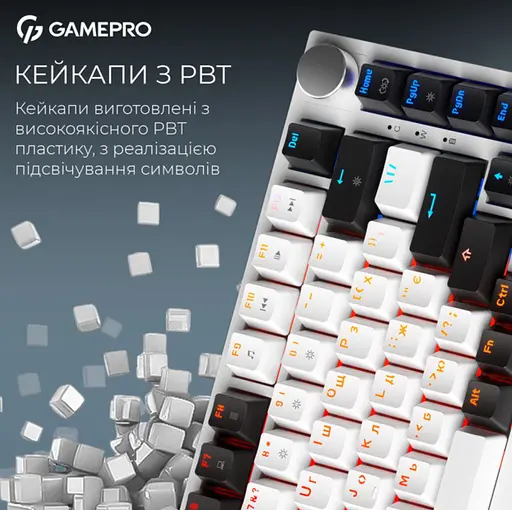 Клавіатура бездротова ігрова механічна GamePro MK-160-W Pro White-Black QLAB Orange Switches Hot-Swap - фото 7