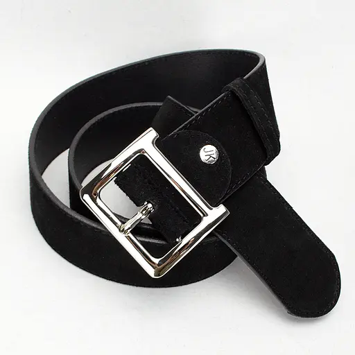 Ремень женский широкий замшевый JK-5017 черный с серебристой пряжкой (120 см) - фото 3