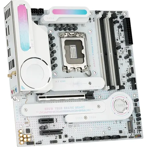 Материнская плата Maxsun LGA1700, iCraft B760M CROSS, B760, 4xDDR5, Int.Video(CPU), 4xSATA3, 1xPCI-E 16x 5.0, 1xPCI-E 4x 3.0, 1xPCI-E 1x, 3xM.2 4.0, RTL8125B, 4xUSB3.2/4xUSB2.0, 1xUSB TypeC 3.2, DP/HDMI, WiFi 6E+BT5.3, 14phase, ARGB,MicroATX(MS-iCraft B760M CROSS - фото 4