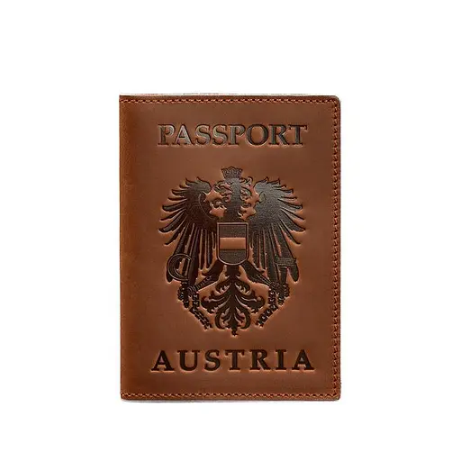 Кожаная обложка для паспорта с австрийским гербом светло-коричневая Crazy Horse - фото 6