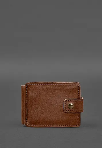 Кожаное портмоне 13.1 зажим с хлястиком светло-коичневый краст - фото 2
