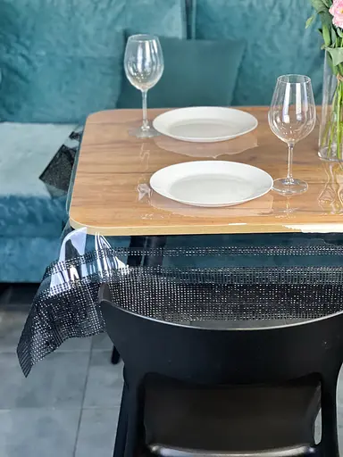 Скатертина силіконова з чорною стразовою стрічкою подвійною 240х180 см - фото 6