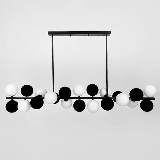 Удлиненная черная люстра HOLLY L с черно-белыми плафонами 120 см | Ст. MJ 191-1120 BK+WT+BK | Line F - фото 5