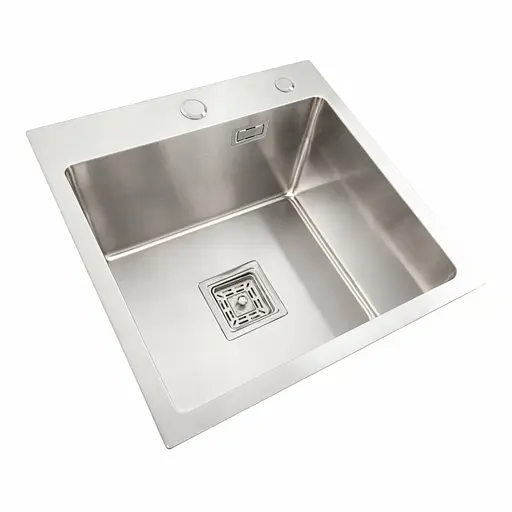 Кухонная мойка Platinum Handmade НSB 450x450x220 нержавейка (квадратный сифон.3,0/1,0), Нержавеющая сталь - фото 3