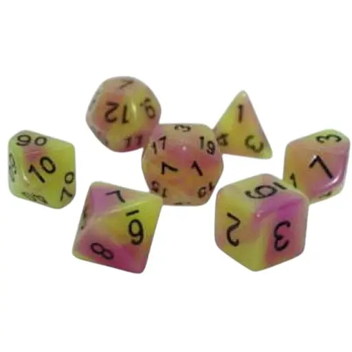 Набір кубиків Double Color Glow in the dark 7 Dice Set - Yellow-Pink , 7 шт. (g7dglowdc04) - фото 1
