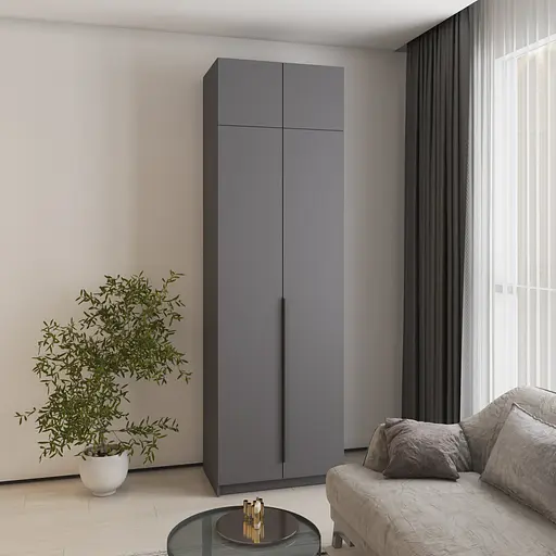 Шкаф 2-дверный с антресолью MebelStar Оскар ДСП BL-B, блок ящиков+полки 80x52x260 см Антрацит (MBS-4810) - фото 1