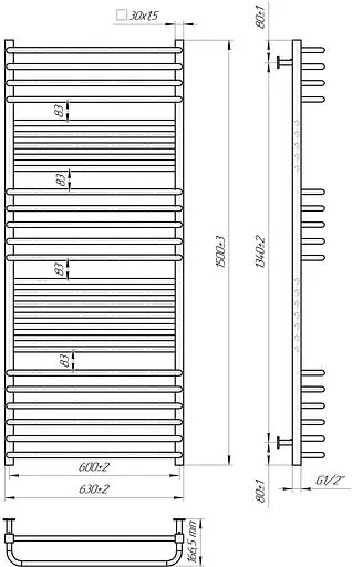 Водяна рушникосушка Mario Inox Гера-Люкс 1500x630/600 1.7.044551.P, Хром, нижнее - фото 4