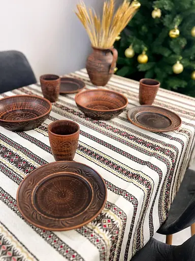 Лляна різдвяна скатертина з українським орнаментом Святогір червоний 150х100 см - фото 3