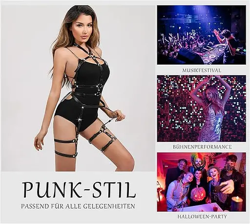 BDSMYOU Punk Harness Жіночий шкіряний секс-набір, набір для готичного бондажу, регульований з тілом нагрудний ремінь + подвійний - фото 5