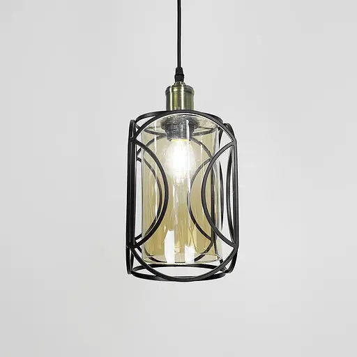 Стильний чорний підвіс із янтарним плафоном з серії Лофт | Арт. 12055/1 BK+AM | Line F - фото 2