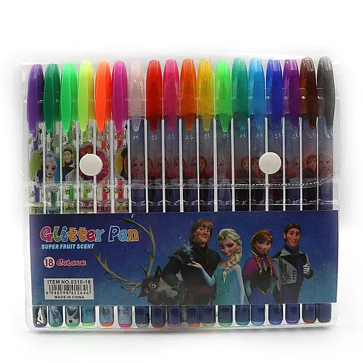 Набор гелевых ручек глиттер+неон FZ, 18 цветов, PVC