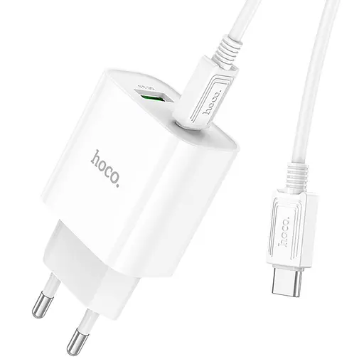 МЗП Hoco C80A Plus Rapido PD20W+QC3.0 (1USB-A/1C) + кабель Type-C to Type-C White - фото 4