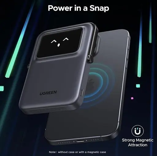 Беспроводной магнитный павербанк Ugreen PB572 Qi2 10000 mah 20 W со сложной подставкой и TFT дисплеем серый - фото 2