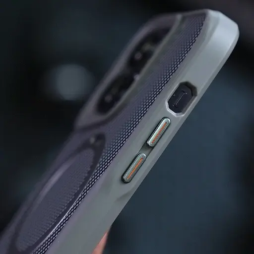 TPU+PC чохол Metal Buttons with MagSafe Carbon Ring для Apple iPhone 15 (6.1) Сірий - фото 2