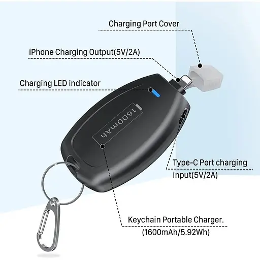 Портативное зарядное устройство-брелок Huaeng Mini Power Emergency Pod для iPhone, 1600 мАч 2 шт. - фото 3