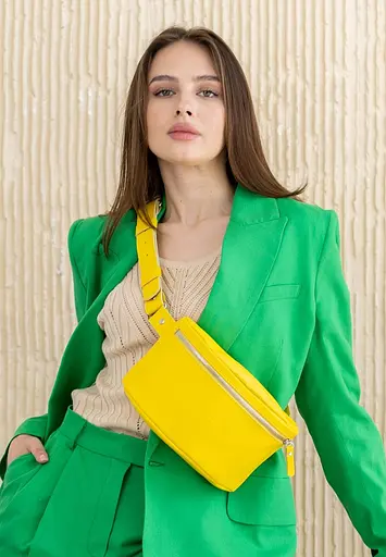 Кожаная поясная сумка желтая - фото 5