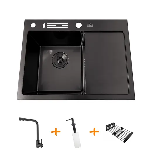 Комплект черной кухонной мойки и смесителя из нержавеющей стали NB-6045, Черный - фото 1