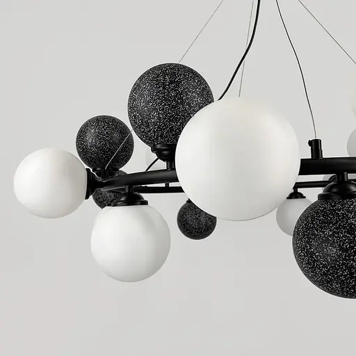 Кільцева люстра HOLLY L з 21 чорно-білими плафонами на 12 ламп Ø 90 см | Line F | Арт. 1035/21 BK - фото 2