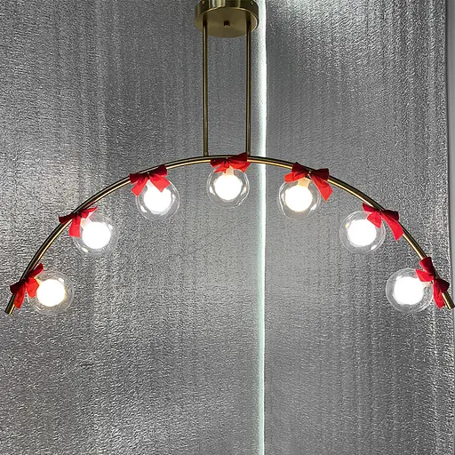 Золота люстра-дуга на 7 подвійних плафонів Line.F MJ 80/7 AB - фото 4