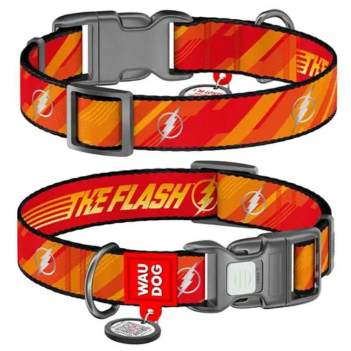 Collar WAUDOG Nylon - Нашийник нейлоновий світловідбивний з малюнком "Флеш Лого" та QR паспортом для собак - L (2,5х33-49 см)