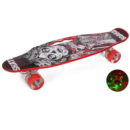 Скейт пенни, 58x16 см, алюминиевая подвеска, PU колеса со светом, ручка, MS0464 (в ассортименте)