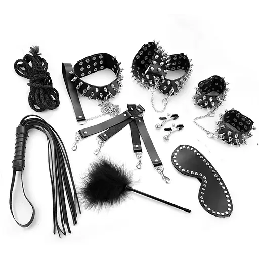 Набір Art of Sex - Spikes BDSM Set LeaTher, 10 предметів, натуральна шкіра, Чорний - фото 3