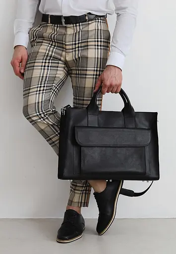 Шкіряна сумка для ноутбука та документів Універсальна чорна - фото 2