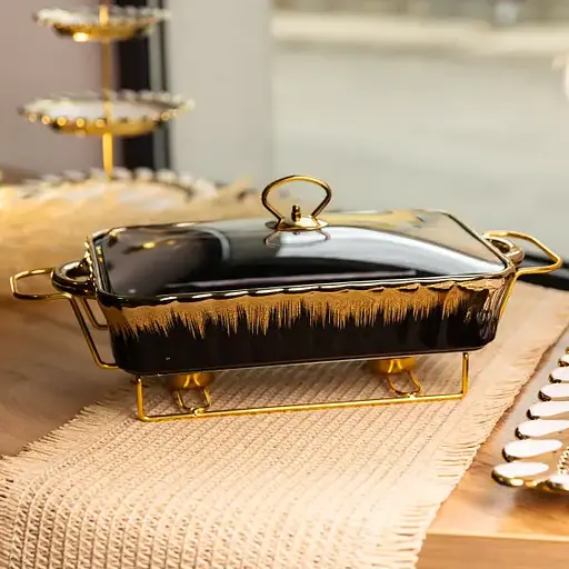 Мармитница фарфоровая для вторых блюд Yiwu Black Velvet 2 л 40х22.5х15.5 см мармит на подставке для соусов гарниров закусок ML531-15 - фото 2