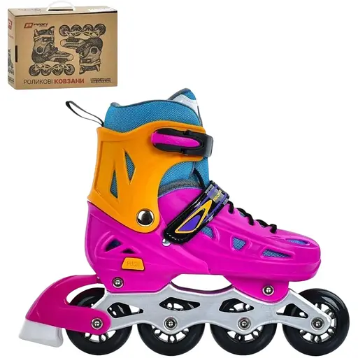 Ролики Profi A4151-M-V 22.5 см, заднє гальмо, поліуретан, шнурівка + бакля, 35-38 фіолетово-помаранчеві - фото 4