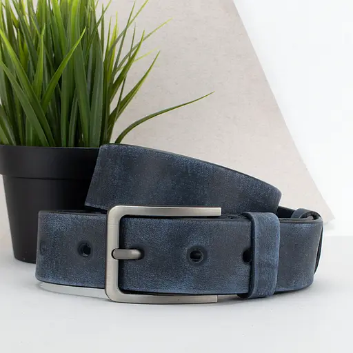 Ремінь чоловічий шкіряний JK-4052 (130 см) під джинси синій потертий - фото 1